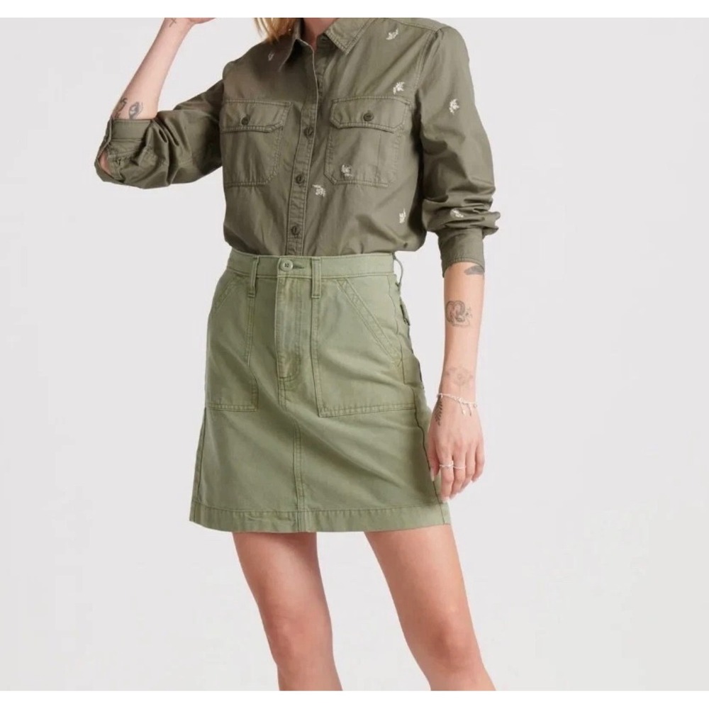 Lucky Brand Utility Mini Skirt Womens 10 30 Olive Green Corduroy 7W14650 Pocket